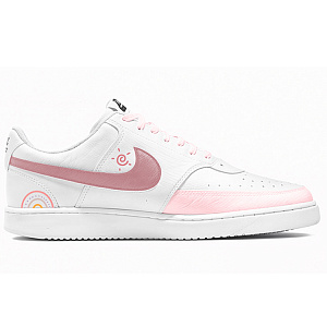Nike Court Vision 1 Lili Bear Anti Slip Wear Resistant Low Top Skateboard Shoes Men's White Pink 1 2515004