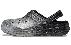 Crocs Classic Glitter Lined Clogs 'Black Silver'