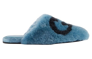 GUCCI Interlocking G Faux Fur Slippers Blue Black Women's 1 2521214