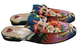 GUCCI Quiet Closed Toe Slippers Women's Blue Orange 1 2522667
