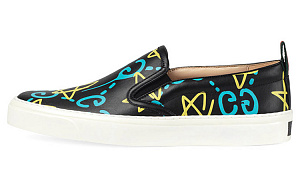 GUCCI Stylish Skateboarding Shoes Women's Black Yellow Blue