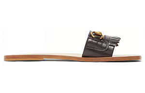 GUCCI Fringe Slip Resistant Slide Slippers Women's Black 1 2531172
