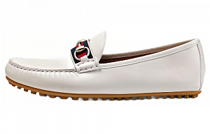 GUCCI Stripe Leather Flat Men White