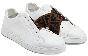 FENDI Leather Slip Ons White Brown 1 2538713