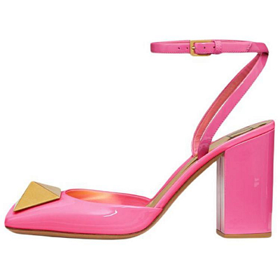 Valentino One Stud GARAVANI Chunky Heel High Heels Women's Pink