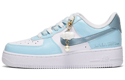 Nike Air Force 1 Low CUS ID White Blue Cloud Slip-Resistant Low-Top Skateboard Shoes Unisex Blue White