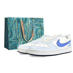 Teenagers Nike Court Borough Abrasion-Resistant Slip-Resistant Low-Top Kids' Skateboarding Shoes Blue White
