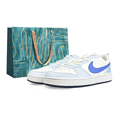 Teenagers Nike Court Borough Abrasion-Resistant Slip-Resistant Low-Top Kids' Skateboarding Shoes Blue White