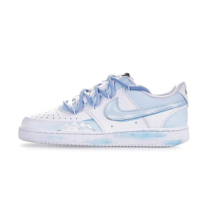 Nike Court Vision 1 Ice Blue Snowfield Hey!u! Anti-Slip Wear-Resistant Low-Top Skateboard Shoes Men's White Blue