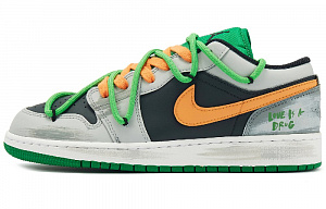 Jordan Air Jordan 1 Low Sweet Orange Kiwi Breathable Lightweight Low-Top Vintage Basketball Shoes GS Gray Green Orange