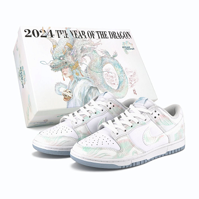 Nike Dunk Low-Top Skateboard Shoes Men's Cyan White