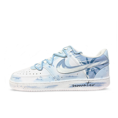 Nike Court Vision 1 Anti-Slip And Wear-Resistant Breathable Low-Top Skateboard Shoes Unisex White Blue