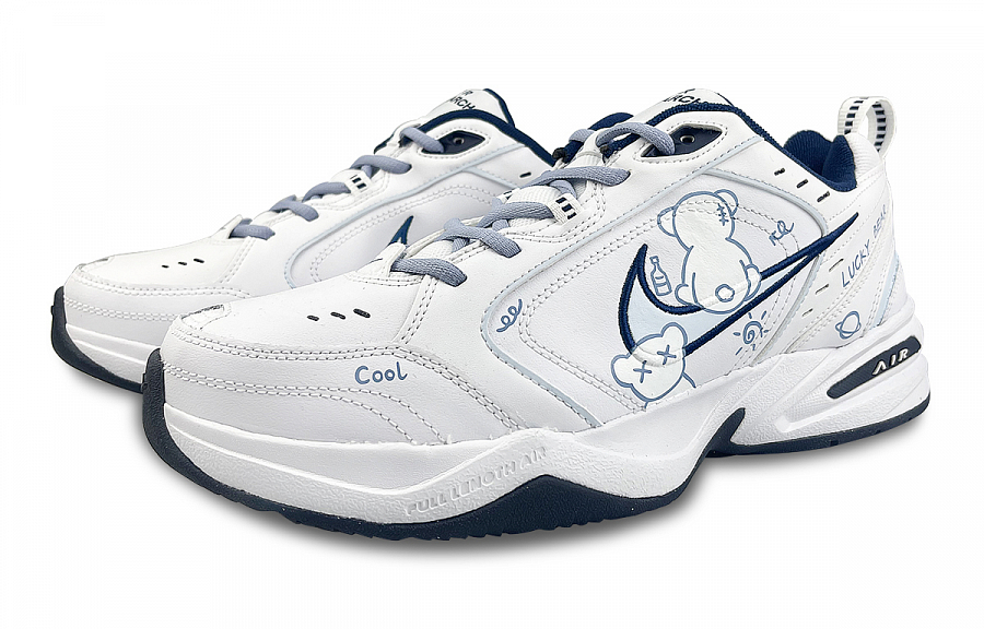Nike Air Monarch 4 White Navy Slip-Resistant Height Increasing Low-Top Chunky Sneakers Unisex White Blue купить в интернет-магазине Yoocart с быстрой доставкой по России.