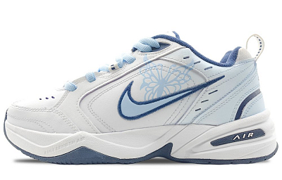 Nike Air Monarch 4 Anti-Slip And Wear-Resistant Height Increasing Low-Top Chunky Sneakers Unisex White Blue