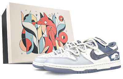Nike Dunk Anti-Slip Wear-Resistant Low-Top Skateboard Shoes Men's Gray White