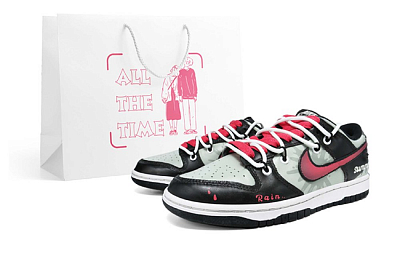 Nike Dunk Low-Top Skateboard Shoes Women's Pink Black Green