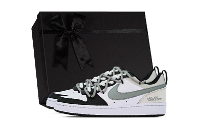 Nike Court Borough DEER Misty Pine Forest Slip-Resistant Low-Top Skateboard Shoes Women's Black White Gray GS