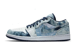 Jordan Air Jordan 1 Durable Breathable Low-Top Vintage Basketball Shoes Men's White Blue