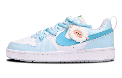 Nike Court Borough Slip-Resistant Lightweight Breathable Low-Top Skateboard Shoes GS Light Blue
