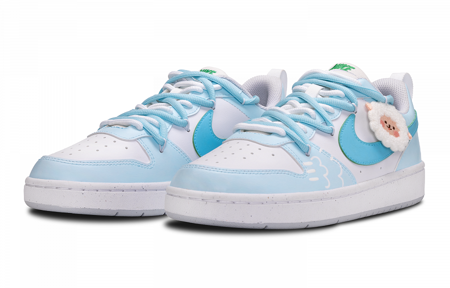 Nike Court Borough Slip-Resistant Lightweight Breathable Low-Top Skateboard Shoes GS Light Blue