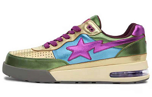 A BATHING APE ROAD STA Stylish Skateboarding Shoes Men's Green Purple Gold