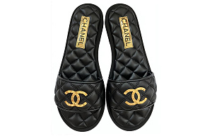 CHANEL Slide Slippers Women's Black 1 2608008