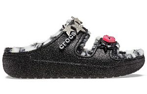 Crocs Classic Cozzzy Disco Glitter Sandals 'Black' Women's 1 2611241