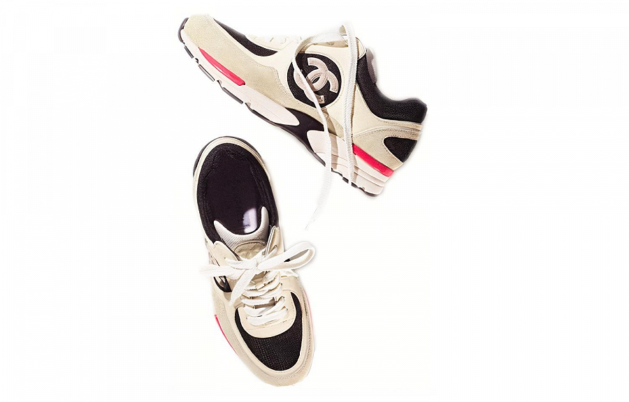 CHANEL Cc Logo Trainer Ivory Black Beige Women's