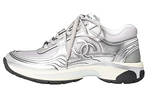 CHANEL Low Top Casual Shoes Women's Silver Gray