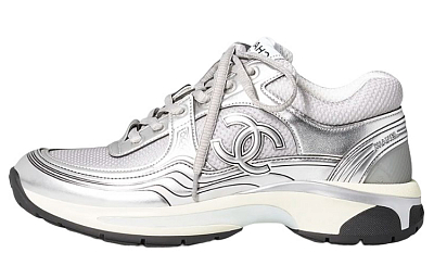 CHANEL Low Top Casual Shoes Women's Silver Gray