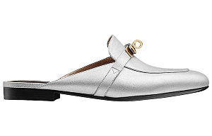 HERMES Closed Toe Slippers Women's Silver Gray 1 2615200