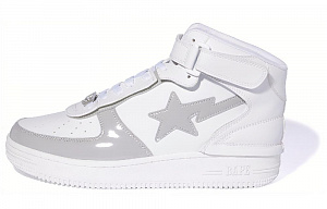 A BATHING APE Bape Mid Mid-Top Stylish Skateboarding Shoes Men's White Gray