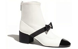 CHANEL 55mm Bow Ankle Boots White Stretch Lambskin Women's 1 2617582