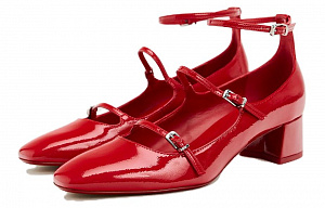 ZARA Chunky Heel Mary Jane Shoes 4cm Women's Red 1 2618452