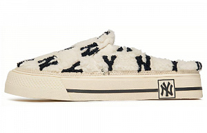 MLB Playball Mule Fleece Monogram Warm Slip-Resistant Cushioning Wear-Resistant Low-Top Skateboard Shoes Unisex White