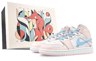 Jordan Air Jordan 1 Cushioned Slip-Resistant Abrasion-Resistant High-Top Vintage Basketball Shoes Women's Pink Blue