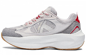 Kappa Abrasion Resistant Slip Resistant Low Top Chunky Sneakers Unisex Malt Beige/Cherry Red