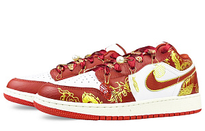 Jordan Air Jordan 1 Durable Breathable Lightweight Low-Top Vintage Basketball Shoes GS White Red 3 2658468