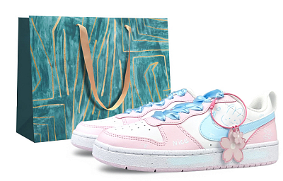 Nike Court Borough Slip-Resistant Cushioning Wear-Resistant Low-Top Skateboard Shoes GS Pink White