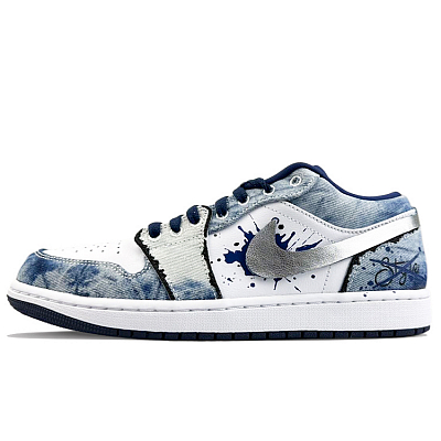 Jordan Air Jordan 1 Cushioning Anti-Slip And Wear-Resistant Low-Top Vintage Basketball Shoes Men's White Blue