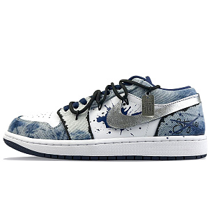Jordan Air Jordan 1 Cushioning Anti-Slip And Wear-Resistant Low-Top Vintage Basketball Shoes Men's White Blue 1 2664281