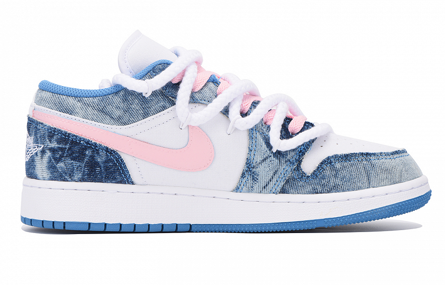 Jordan Air Jordan 1 Washed Denim Anti-Slip Wear-Resistant Low-Top Vintage Basketball Shoes GS White Blue купить в интернет-магазине Yoocart с быстрой доставкой по России.