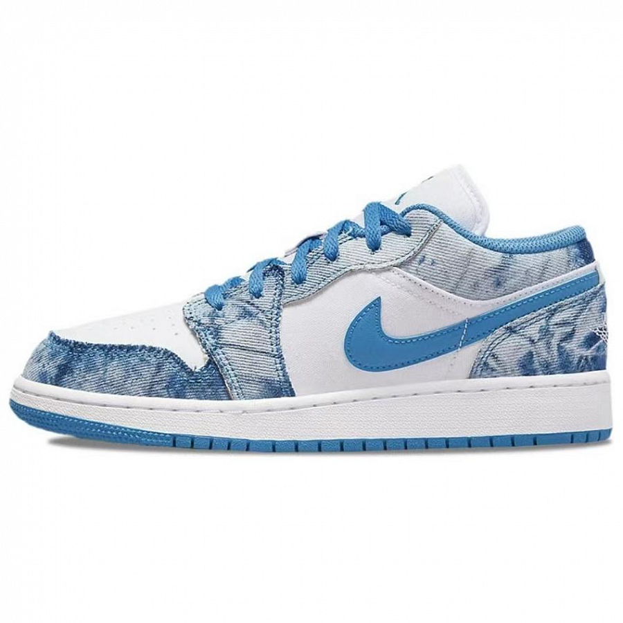 Jordan Air Jordan 1 Washed Denim Anti-Slip Wear-Resistant Low-Top Vintage Basketball Shoes GS White Blue купить в интернет-магазине Yoocart с быстрой доставкой по России.
