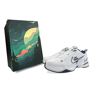 Nike Air Monarch 4 Anti-Slip And Wear-Resistant Height Increasing Low-Top Chunky Sneakers Unisex White Black