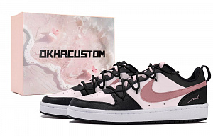 Nike Court Borough Low Top Skateboard Shoes GS White Black Pink