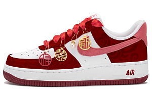 Nike Air Force 1 Anti Slip Wear Resistant Low Top Skateboard Shoes Women's White Red 1 2665780