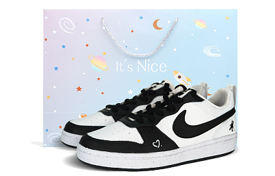 Nike Court Borough Cushioning Low Top Skateboard Shoes GS Black White