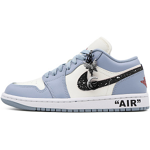 Jordan Air Jordan 1 Low Blue Grey Dune Red Non-slip Lightweight Low-Top Vintage Basketball Shoes Women's Blue White