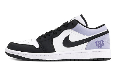 Jordan Air Jordan 1 Puppy Fragment Cushioned Slip-Resistant Low-Top Vintage Basketball Shoes Men's Black Purple