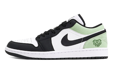 Jordan Air Jordan 1 Puppy Fragment Cushioned Slip-Resistant Low-Top Vintage Basketball Shoes Men's Green Black